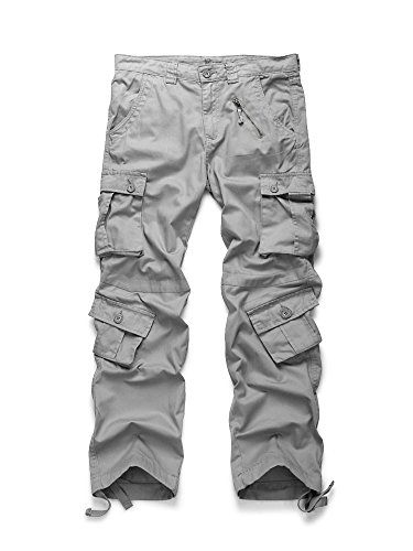 Aeslech Herren Cargohose Hose mit 8 Taschen Cargo Hose Baumwollhose Freizeithose Wanderhose Trekkinghose Outdoorhose für Männer Hell grau W34 - DE44 von Aeslech