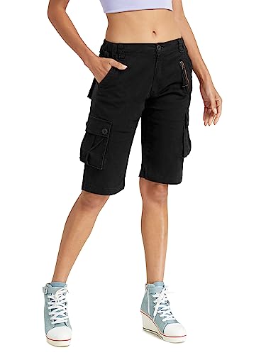 Aeslech Cargo-Shorts für Damen, Camouflage, Militär-Stil, mit 6 Taschen, für Freizeit, Arbeit, Outdoor, Sommer, Schwarz , 42 von Aeslech