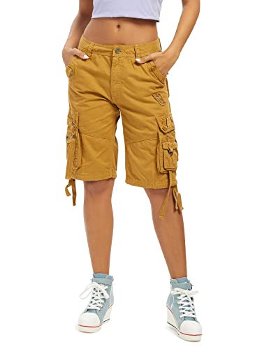 Aeslech Cargo-Shorts für Damen, lockere Passform, mit mehreren Taschen, Baumwolle, Bermuda-Shorts, lässig, Sommer, Wandern, 3 Erde Gelb, 52 von Aeslech