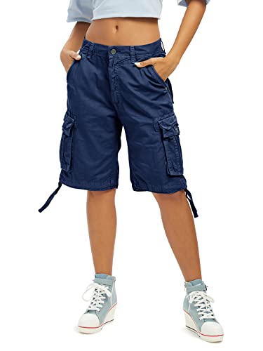 Aeslech Cargo-Shorts für Damen, lockere Passform, mit mehreren Taschen, Baumwolle, Bermuda-Shorts, lässig, Sommer, Wandern, L, Saphirblau, 46 von Aeslech