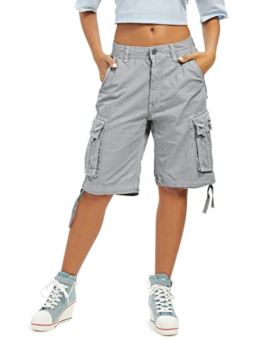 Aeslech Cargo-Shorts für Damen, weite Baumwolle, Bermuda-Shorts, lässig, Sommer, Wandern, mit mehreren Taschen, L, Hellgrau, 44 von Aeslech