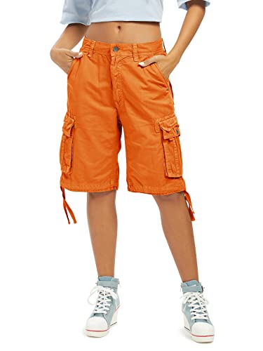 Aeslech Cargo-Shorts für Damen, weite Baumwolle, Bermuda-Shorts, lässig, Sommer, Wandern, mit mehreren Taschen, L, Orange, 50 von Aeslech