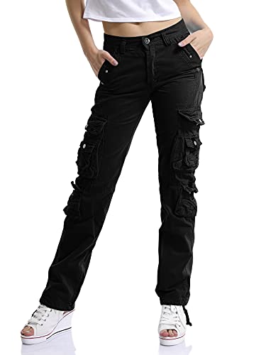 Aeslech Cargo Trousers Women, Women's Work Combat Trousers, Straight Leg Pants with Pockets for Ladies Casual Outdoor Schwarz 34 - DE 40 von Aeslech