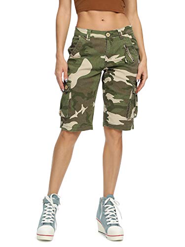 Aeslech Damen Camo Military Cargo Shorts mit 6 Taschen Casual Arbeit Outdoor Sommer Wear, Camo 34, 40 von Aeslech