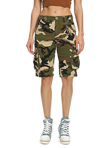 Aeslech Damen Camo Military Cargo Shorts mit 6 Taschen Casual Arbeit Outdoor Sommer Wear, Camo M, 38 von Aeslech