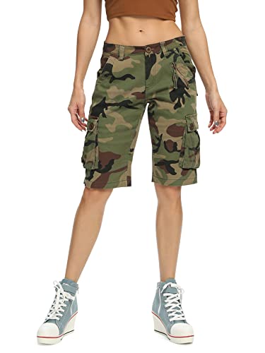 Aeslech Damen Camo Military Cargo Shorts mit 6 Taschen Casual Arbeit Outdoor Sommer Wear, Camo 29, 36 von Aeslech