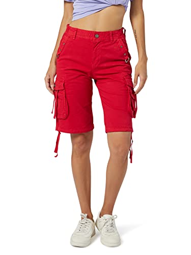 Aeslech Damen Cargo Shorts mit Multi Taschen Casual Bermuda Wandershorts, Rot (Stretch), 30 von Aeslech