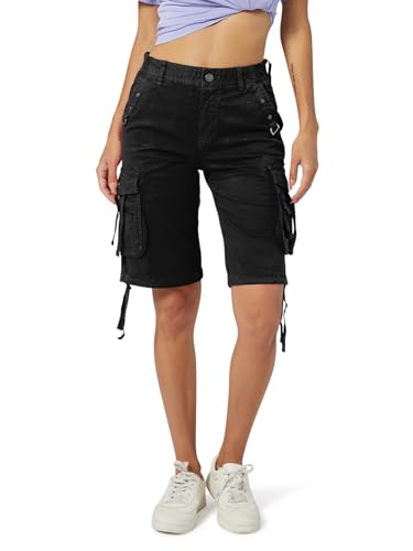 Aeslech Damen Cargo Shorts mit Multi Taschen Casual Bermuda Wandershorts, Schwarz (Stretch), 48 von Aeslech