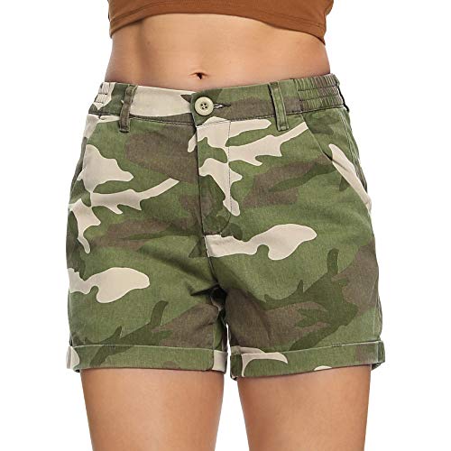 Aeslech Lässige Damen-Shorts mit Taschen, elastische Taille, Camouflage, Sommerkleidung, Camo 34, 42 von Aeslech