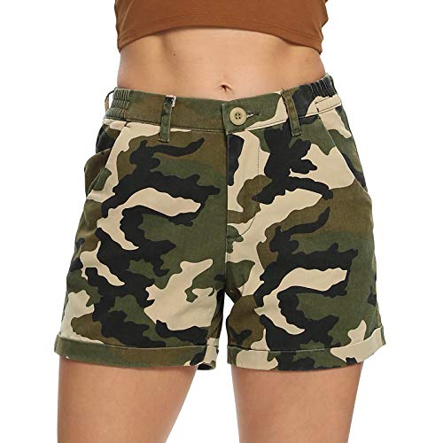 Aeslech Damen Casual Shorts mit Taschen Elastische Taille Camo Print Sommer Wear Gr. 42, Camo M von Aeslech