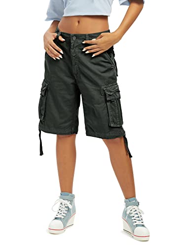 Aeslech Damen Loose Fit Cargo Shorts mit Multi Taschen Baumwolle Bermuda Shorts Casual Sommer Wandern, L dunkelgrau, 52 von Aeslech