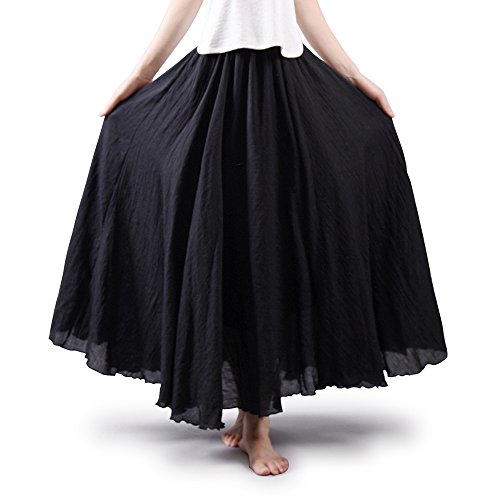 Aeslech Maxirock Damen Lang Mädchen Elastische Taillen Länge der Knöchel Sommerröcke Gothic Festival Outfit Schwarz Skirt 105cm - L von Aeslech