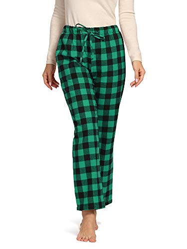 Aeslech Damen Schlafanzughose Kariert Loungewear Hose Lang Baumwolle Pyjamahose Nachtwäsche & Baumwollflanell Weich Schlafbekleidung 1 Grün 36 von Aeslech