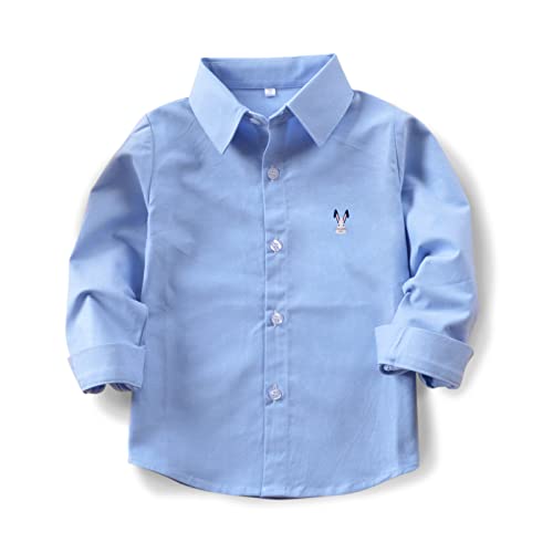 Aeslech Große Jungen Langarm Button Down Niedlich Hase Freizeitkleid Osterhemd, blau, 3 Jahre von Aeslech