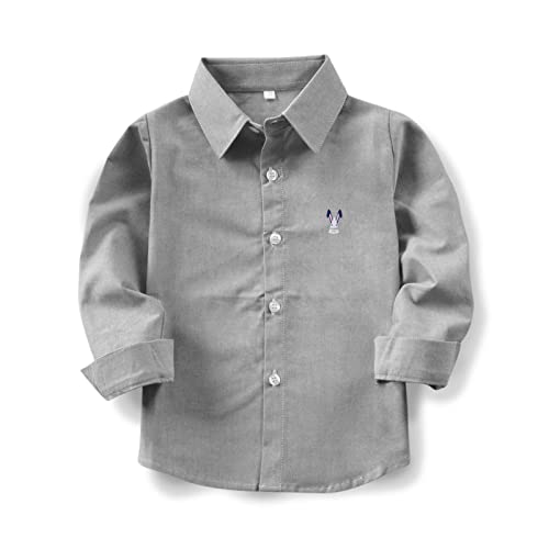 Aeslech Große Jungen Langarm Button Down Niedlich Hase Freizeitkleid Osterhemd, grau, 7-8 Jahre von Aeslech