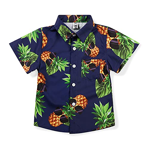 Aeslech Hawaiianisches Hemd für Jungen und Mädchen, mit Ananas-Druck, für kleine und große Party, Aloha, Blau L'Ananas, 10-11 Jahre von Aeslech