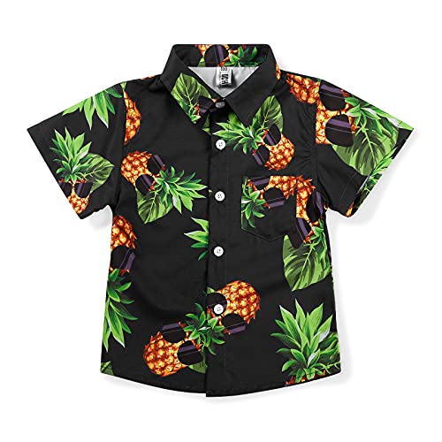 Aeslech Aloha Hawaiianisches Jungen-Hemd mit Ananas-Druck für kleine und große Party, Schwarz Ananas, 14-15 Jahre von Aeslech