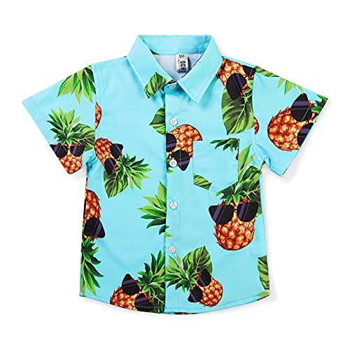 Aeslech Hawaiianisches Jungenhemd mit Ananas-Druck, für Groß und Klein Gr. 6-7 Jahre, Cyan L'Ananas von Aeslech