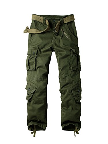 Aeslech Herren Cargohose Hose mit 8 Taschen Cargo Hose Baumwollhose Freizeithose Wanderhose Trekkinghose Outdoorhose für Männer Army Grün W30 - DE40 von Aeslech