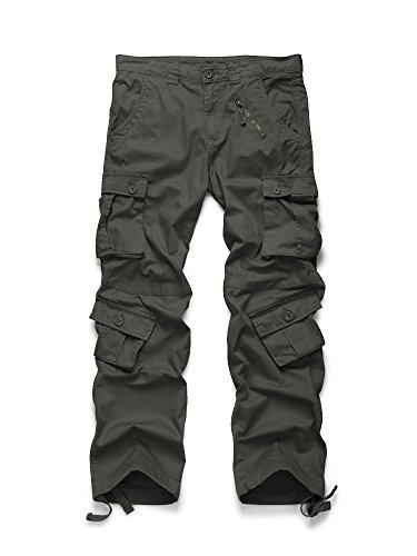 Aeslech Herren Cargohose Hose mit 8 Taschen Cargo Hose Baumwollhose Freizeithose Wanderhose Trekkinghose Outdoorhose für Männer Dunkles Grau W32 - DE42 von Aeslech