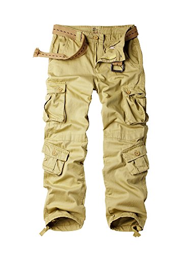 Aeslech Herren Cargohose Hose mit 8 Taschen Cargo Hose Baumwollhose Freizeithose Wanderhose Trekkinghose Outdoorhose für Männer Khaki W34 - DE44 von Aeslech