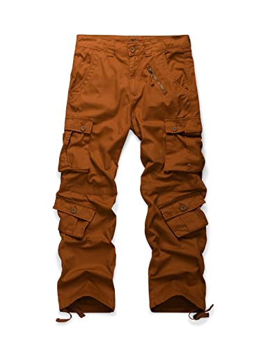 Aeslech Herren Cargohose Hose mit 8 Taschen Regular Fit Cargo Hose Baumwollhose Freizeithose Wanderhose Trekkinghose Outdoorhose für Männer Kaffee W42 - DE52 von Aeslech