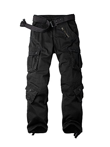 Aeslech Herren Cargohose Hose mit 8 Taschen Regular Fit Cargo Hose Baumwollhose Freizeithose Wanderhose Trekkinghose Outdoorhose für Männer Schwarz W30 - DE40 von Aeslech