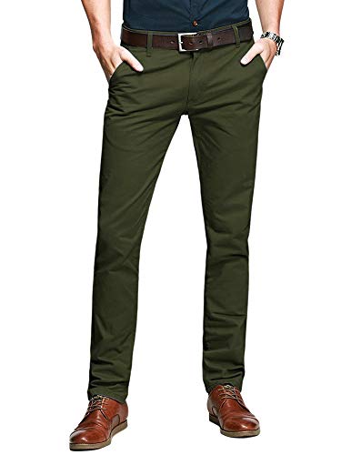 Aeslech Herren Tapered Stretch Chinos Lässige Business-Hose Formelle Regular Fit 169 Army Green 34 von Aeslech