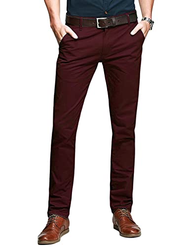 Aeslech Herren Tapered Stretch Chinos Lässige Business-Hose Formelle Regular Fit 169 Bordeaux 32 von Aeslech
