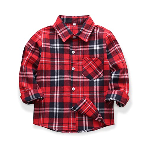 Aeslech Herren & Little Big Boys Button Down Plaid Flanellhemd Vater Sohn Passendes Shirt, E002 Classic Red, L von Aeslech
