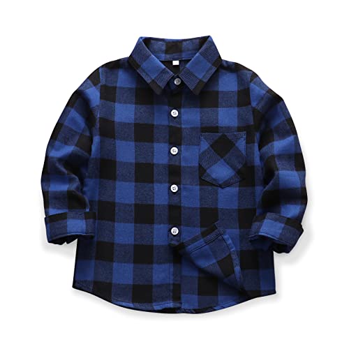 Aeslech Herren & Little Big Boys Button Down Plaid Flanellhemd Vater Sohn Passendes Shirt, E005 Blue Black, 3 Jahre von Aeslech