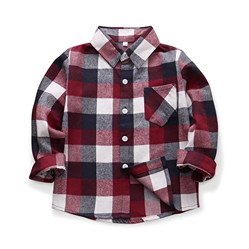 Aeslech Herren & Little Big Boys Button Down Plaid Flanellhemd Vater Sohn Passendes Shirt, E006 rot blau, 5 Jahre von Aeslech