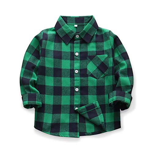 Aeslech Herren & Little Big Boys Button Down Plaid Flanellhemd Vater Sohn Passendes Shirt, E013 Green Navy, 10-11 Jahre von Aeslech