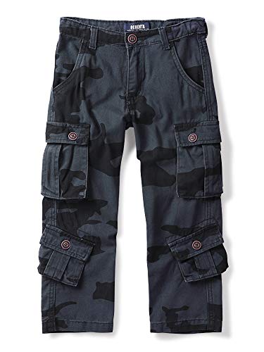 Aeslech Jungen Cargohose Hose mit 8 Taschen Regular Fit Cargo Hose Freizeithose Wanderhose Outdoorhose für Kinder Camo E Tag 140-7-8 Jahre von Aeslech