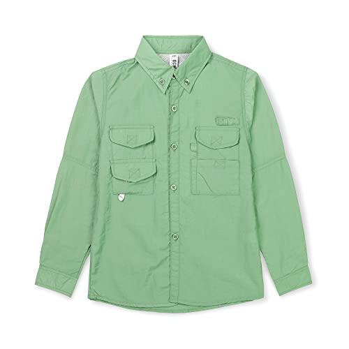 Aeslech Jungen Langarm Button Down Shirt Quick-Dry UV Sonnenschutz Outdoor Tops Angeln Wandern Safari, Seegrün, 8-9 Jahre von Aeslech