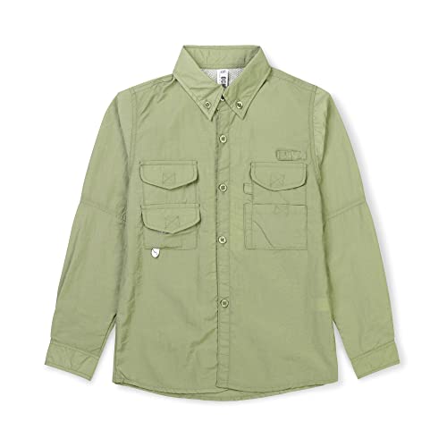 Aeslech Jungen Langarm Button Down Shirt Quick Dry UV Sonnenschutz Outdoor Tops Angeln Wandern Safari, khaki, 13 Jahre von Aeslech