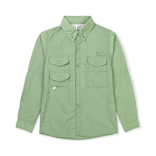 Aeslech Jungen Langarm Button Down Shirt Quick-Dry UV Sonnenschutz Outdoor Tops Angeln Wandern Safari, lichtgrün, 10-11 Jahre von Aeslech