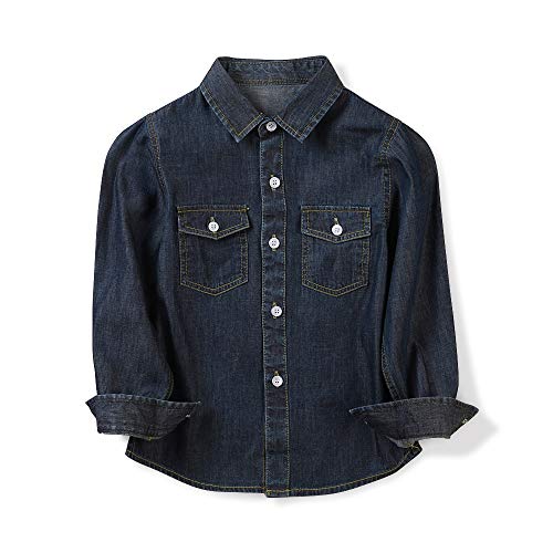 Aeslech Jungen Langarmshirts aus leichtem Denim Gr. 7-8 Jahre, dunkelblau von Aeslech