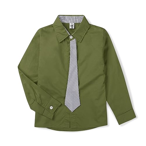 Aeslech Jungen-Uniform-Kleid, Hemd, langärmelig, Button-Down-Outfits mit Krawatte, armee-grün, 6-7 Jahre von Aeslech