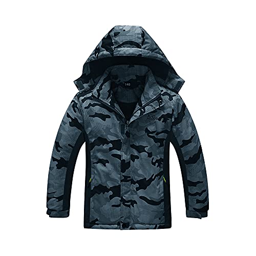 Aeslech Jungen Wintermantel dick gefüttert Sportliche Winterjacke gepolstert mit Kapuze Kinder Daunenjacke Winddicht Mädchen Warm Mantel, Schwarz , 8-9 Jahre von Aeslech