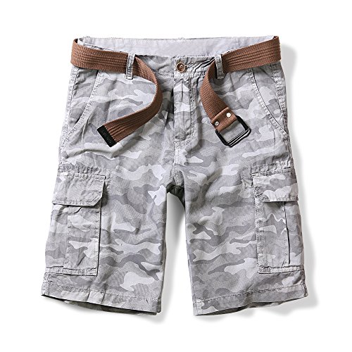 Aeslech Leichte Cargo-Shorts für Herren, knielang, mehrere Taschen, Freizeit, Arbeit, Sommer (ohne Gürtel), Camouflage, Grau, 52 von Aeslech