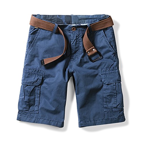 Aeslech Leichte Cargo-Shorts für Herren, knielang, mehrere Taschen, Freizeit, Arbeit, Sommer (ohne Gürtel), blau, 52 von Aeslech