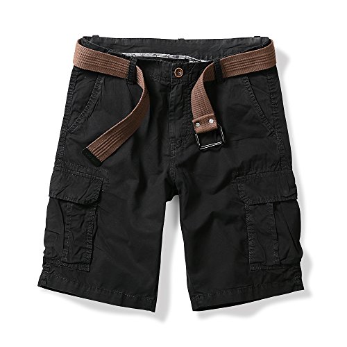 Aeslech Leichte Cargo-Shorts für Herren, knielang, mehrere Taschen, lässige Arbeit für den Sommer (ohne Gürtel), Schwarz , 42 von Aeslech