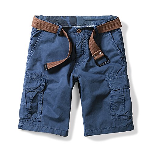 Aeslech Leichte Cargo-Shorts für Herren, knielang, mehrere Taschen, lässige Arbeit für den Sommer (ohne Gürtel), blau, 6 von Aeslech