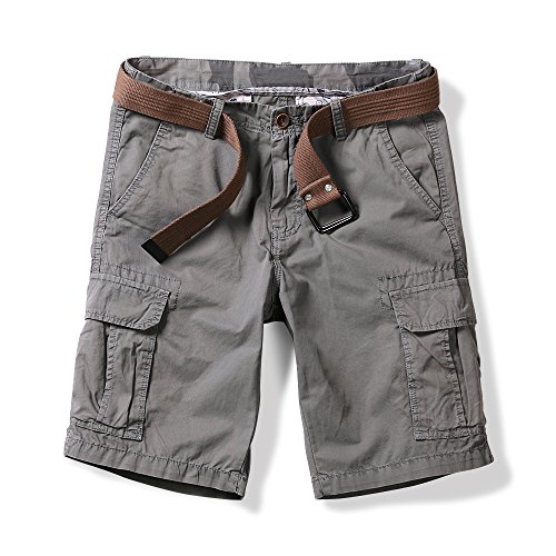 Aeslech Leichte Cargo-Shorts für Herren, knielang, mehrere Taschen, Freizeit, Arbeit, Sommer (ohne Gürtel), grau, 52 von Aeslech