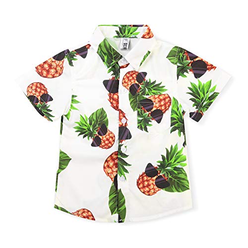 Aeslech Little & Big Jungen Hawaiihemd mit Knopfleiste, leicht, Ananas-Druck, Sommerkleidung, Weiße Ananas, 13 Jahre von Aeslech