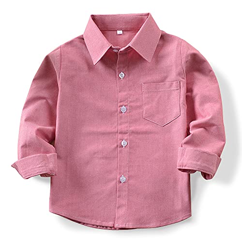 Aeslech Little Big Boys Schuluniform Oxford Kleid Hemd Langarm Knopfleiste Tops, Rose, 7-8 Jahre von Aeslech