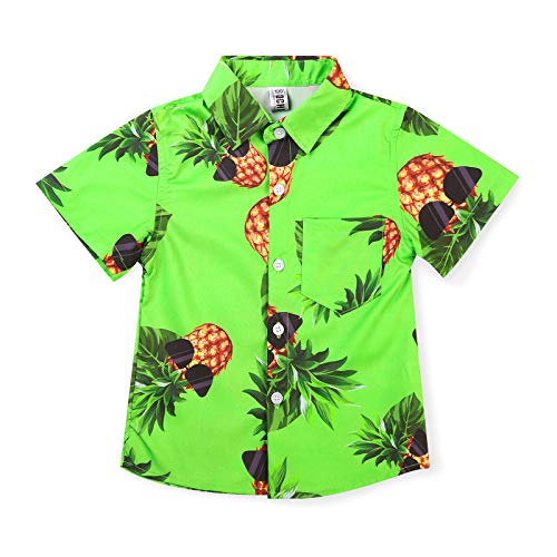 Aeslech Little & Big Jungen Hawaiihemd mit Knopfleiste und Ananas-Druck, leicht, Sommerkleidung, GRÜN Ananas, 3 Jahre von Aeslech