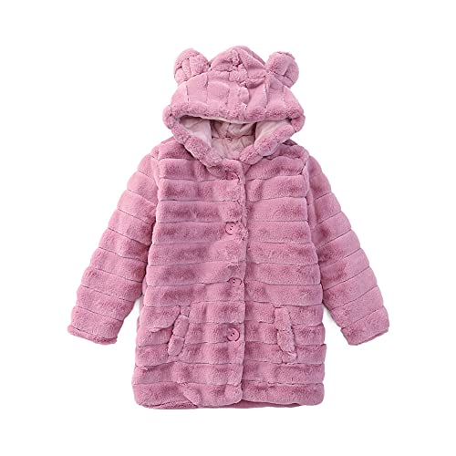 Aeslech Mädchen Mantel Kunstfell mit Kapuze Kinder Mädchen Mantel Warm Winter, Rosa, 11-12 Jahre von Aeslech