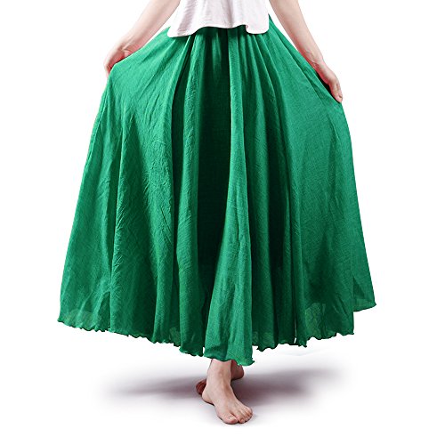 Aeslech Maxirock Damen Lang Mädchen Elastische Taillen Länge der Knöchel Sommerröcke Gothic Festival Outfit Grass Grün 85cm - S von Aeslech